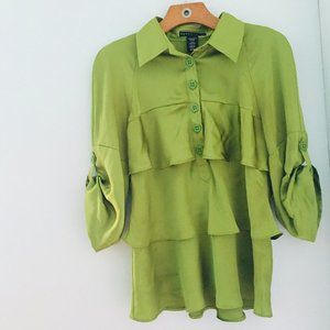 Green Button Down Shirt with Ruffles